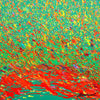 Abstrakte Kunst „Claim 176“ (Ausschnitt) leuchtend und expressiv in Grün und Rot, hochwertige Mischtechnik auf Leinwand