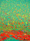 Abstrakte Kunst „Claim 176“ leuchtend und expressiv in Grün und Rot, hochwertige Mischtechnik auf Leinwand