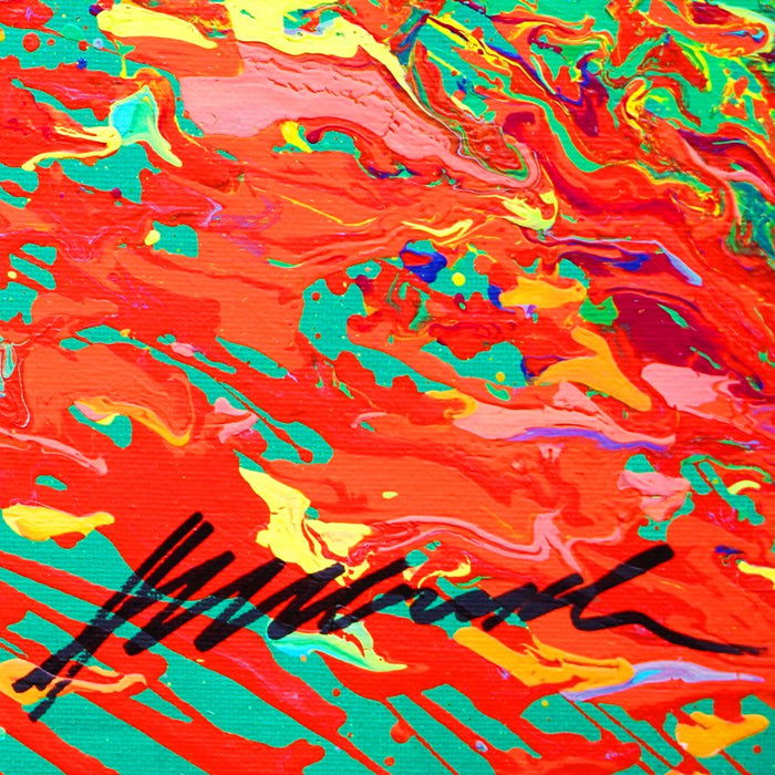 Abstrakte Kunst „Claim 176“ (Sig) leuchtend und expressiv in Grün und Rot, hochwertige Mischtechnik auf Leinwand