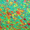 Abstrakte Kunst „Claim 176“ (Nahaufnahme) leuchtend und expressiv in Grün und Rot, hochwertige Mischtechnik auf Leinwand. Künstler Mark Hellbusch