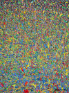 Abstrakte Kunst „Claim 177“ farbstark und einzigartig mit dichter Struktur in Blau und Multicolor, Mischtechnik auf Leinwand. Künstler Mark Hellbusch