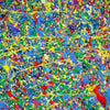 Abstrakte Kunst „Claim 177“ (Ausschnitt) farbstark und einzigartig mit dichter Struktur in Blau und Multicolor, Mischtechnik auf Leinwand. Künstler Mark Hellbusch