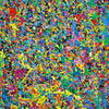Abstrakte Kunst „Claim 177“ (Ausschnitt) farbstark und einzigartig mit dichter Struktur in Blau und Multicolor, Mischtechnik auf Leinwand. Künstler Mark Hellbusch