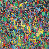 Abstrakte Kunst „Claim 177“ (Ausschnitt) farbstark und einzigartig mit dichter Struktur in Blau und Multicolor, Mischtechnik auf Leinwand. Künstler Mark Hellbusch