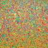 Abstrakte Kunst „Claim 179“ (Ausschnitt), farbenprächtiges Kunstwerk mit dichter Struktur in Rot, Grün und Gelb, Mischtechnik auf Leinwand. Künstler Mark Hellbusch