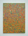 Abstrakte Kunst „Claim 179“ (in situ), farbenprächtiges Kunstwerk mit dichter Struktur in Rot, Grün und Gelb, Mischtechnik auf Leinwand. Künstler Mark Hellbusch