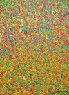 Abstrakte Kunst „Claim 179“, farbenprächtiges Kunstwerk mit dichter Struktur in Rot, Grün und Gelb, Mischtechnik auf Leinwand. Künstler Mark Hellbusch