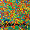 Abstrakte Kunst „Claim 179“ (Ausschnitt, sig), farbenprächtiges Kunstwerk mit dichter Struktur in Rot, Grün und Gelb, Mischtechnik auf Leinwand. Künstler Mark Hellbusch