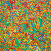Abstrakte Kunst „Claim 179“ (Ausschnitt), farbenprächtiges Kunstwerk mit dichter Struktur in Rot, Grün und Gelb, Mischtechnik auf Leinwand. Künstler Mark Hellbusch
