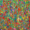 Abstrakte Kunst „Claim 179“ (Ausschnitt), farbenprächtiges Kunstwerk mit dichter Struktur in Rot, Grün und Gelb, Mischtechnik auf Leinwand. Künstler Mark Hellbusch