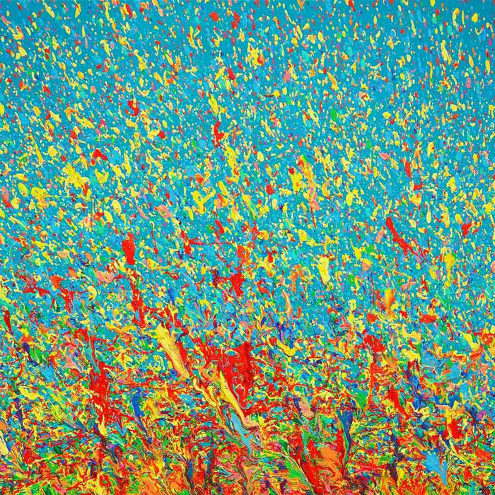 Explosive abstrakte Kunst in Blau, Claim 180, Acryl und Lack auf Leinwand, 60x80 cm, Atelier Hellbusch