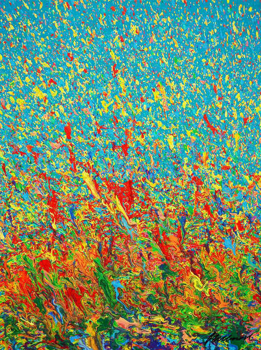 Explosive abstrakte Kunst in Blau, Claim 180, Acryl und Lack auf Leinwand, 60x80 cm, Atelier Hellbusch