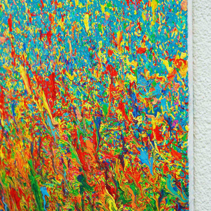 Explosive abstrakte Kunst in Blau (Seite), Claim 180, Acryl und Lack auf Leinwand, 60x80 cm, Atelier Hellbusch