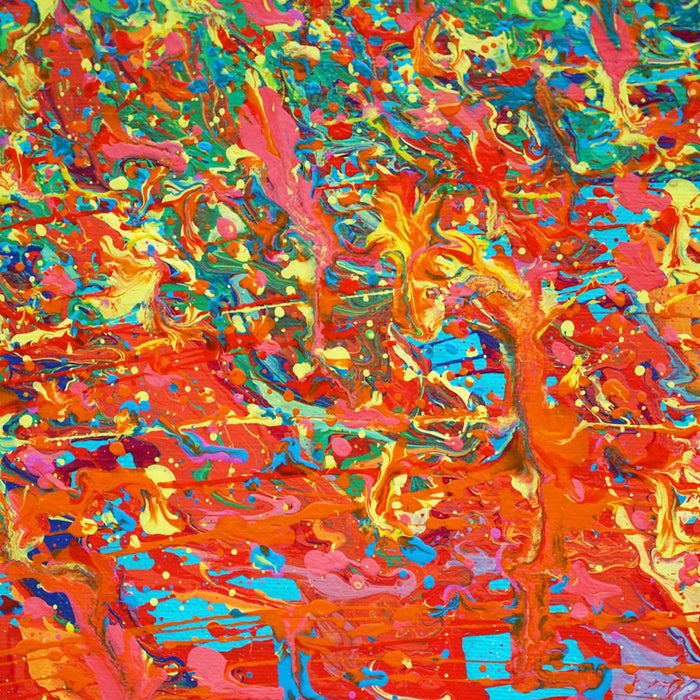 Detailansicht Claim 181, einzigartige abstrakte Farbstruktur in Blau und Rot, Atelier Hellbusch