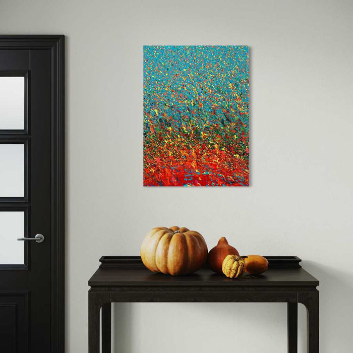 Abstraktes Wandbild Claim 181 in modernem Raum, einzigartige Farbkomposition, Atelier Hellbusch