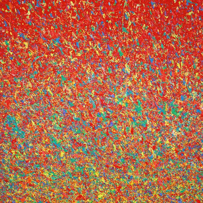 Intensives abstraktes Kunstwerk Claim 184 mit roter Farbdichte, Acryl und Lack auf Leinwand, 70x50 cm, Atelier Hellbusch