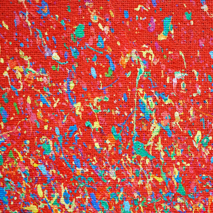 Detailansicht Claim 184, leuchtende abstrakte Farbstruktur in Rot, Grün und Gelb, Atelier Hellbusch