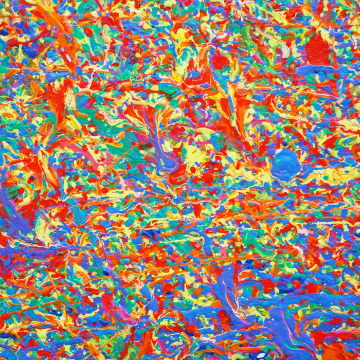 Detailansicht Claim 185, kraftvolle abstrakte Farbstruktur mit blauem Hintergrund, Atelier Hellbusch