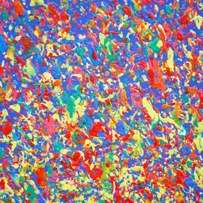 Detailansicht Claim 185, kraftvolle abstrakte Farbstruktur mit blauem Hintergrund, Atelier Hellbusch