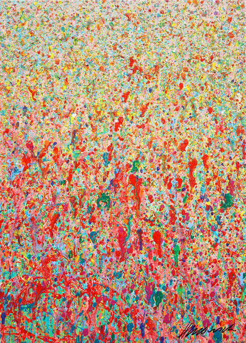 Leuchtendes abstraktes Gemälde Claim 186, Acryl und Lack auf Leinwand, 70x50 cm, Atelier Hellbusch