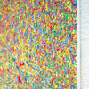 Abstrakte Kunst „Claim 188“ (Ausschnitt und von der Seite), dynamische und lebendige Malerei in Blau, Gelb und Grün, Mischtechnik auf Leinwand. Künstler Mark Hellbusch