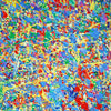 Abstrakte Kunst „Claim 188“ (Ausschnitt), dynamische und lebendige Malerei in Blau, Gelb und Grün, Mischtechnik auf Leinwand. Künstler Mark Hellbusch