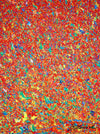 Abstrakte Kunst „Claim 190“, einzigartiges kleines Gemälde mit intensiver Farbigkeit in Rot und Blau, Mischtechnik auf Leinwand. Künstler: Mark Hellbusch.