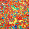 Abstrakte Kunst „Claim 190“ (Ausschnitt), einzigartiges kleines Gemälde mit intensiver Farbigkeit in Rot und Blau, Mischtechnik auf Leinwand. Künstler: Mark Hellbusch.