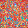 Abstrakte Kunst „Claim 190“ (Ausschnitt), einzigartiges kleines Gemälde mit intensiver Farbigkeit in Rot und Blau, Mischtechnik auf Leinwand. Künstler: Mark Hellbusch.