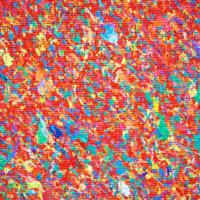 Abstrakte Kunst „Claim 190“ (Ausschnitt), einzigartiges kleines Gemälde mit intensiver Farbigkeit in Rot und Blau, Mischtechnik auf Leinwand. Künstler: Mark Hellbusch.