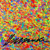 Abstrakte Kunst „Claim 191“ (Ausschnitt,  Sig), modernes Gemälde als farbstarkes Unikat in Rot und Gelb, Mischtechnik auf Leinwand. Künstler: Mark Hellbusch.