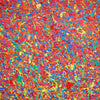 Abstrakte Kunst „Claim 191“ (Ausschnitt), modernes Gemälde als farbstarkes Unikat in Rot und Gelb, Mischtechnik auf Leinwand. Künstler: Mark Hellbusch.