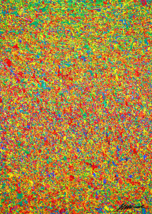 Abstrakte Kunst „Claim 192“, bunte Wandkunst als modernes Originalgemälde in Rot, Grün, Orange und Gelb, Mischtechnik auf Leinwand.Künstler: Mark Hellbusch