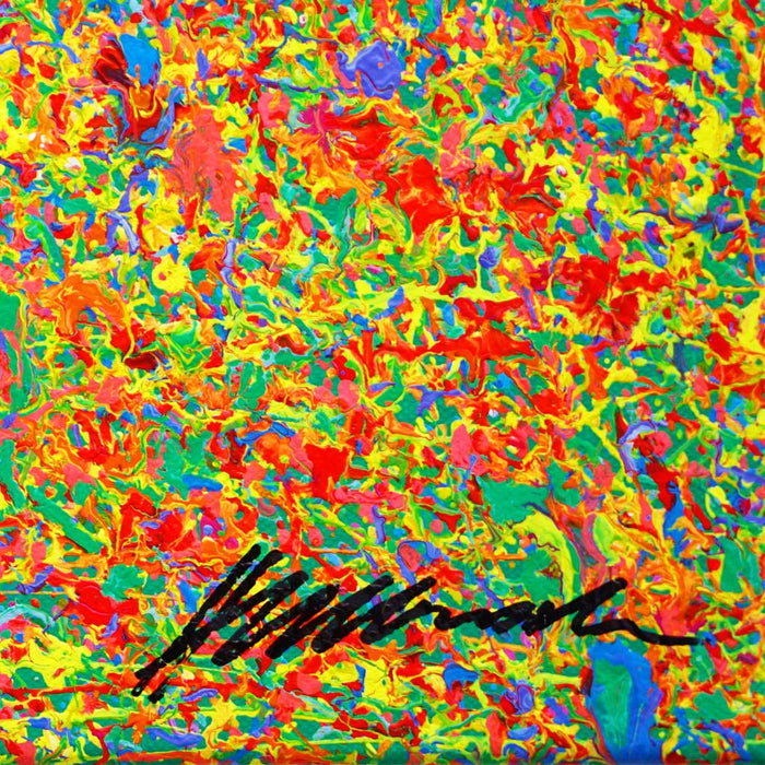 Abstrakte Kunst „Claim 192“ (Sig), bunte Wandkunst als modernes Originalgemälde in Rot, Grün, Orange und Gelb, Mischtechnik auf Leinwand.Künstler: Mark Hellbusch