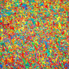 Abstrakte Kunst „Claim 192“ (Ausschnitt), bunte Wandkunst als modernes Originalgemälde in Rot, Grün, Orange und Gelb, Mischtechnik auf Leinwand.Künstler: Mark Hellbusch