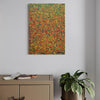 Abstrakte Kunst „Claim 192“ (in situ), bunte Wandkunst als modernes Originalgemälde in Rot, Grün, Orange und Gelb, Mischtechnik auf Leinwand.Künstler: Mark Hellbusch