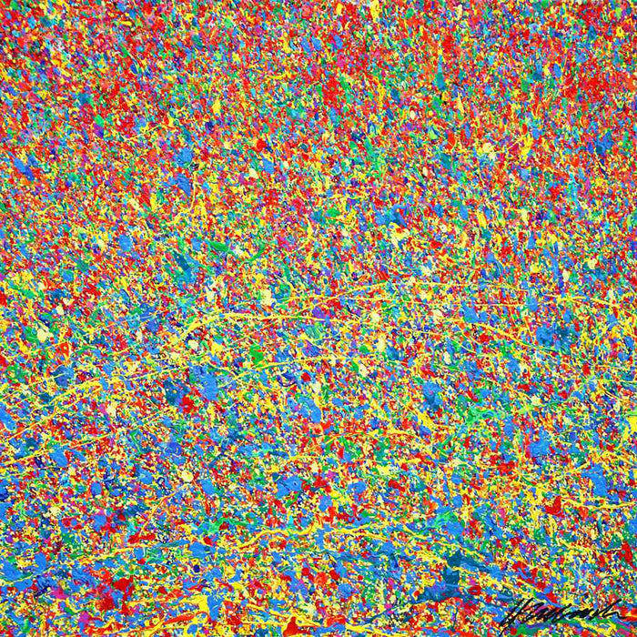 Abstrakte Kunst „Claim 193“, explosives Unikat mit leuchtender Farbstruktur in Blau und Rot, Mischtechnik auf Leinwand. Künstler: Mark Hellbusch.