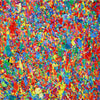 Abstrakte Kunst „Claim 193“ (Ausschnitt), explosives Unikat mit leuchtender Farbstruktur in Blau und Rot, Mischtechnik auf Leinwand. Künstler Mark Hellbusch