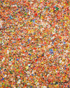 Abstrakte Kunst „Claim 202“ mit dichter, farbintensiver Struktur in Rot, Orange und Multicolor, Acryl und Lack auf Leinwand, Atelier Hellbusch