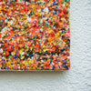 Abstrakte Kunst „Claim 202“ (Signatur) mit dichter, farbintensiver Struktur in Rot, Orange und Multicolor, Acryl und Lack auf Leinwand, Atelier Hellbusch