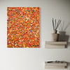Abstrakte Kunst „Claim 202“ (in situ) mit dichter, farbintensiver Struktur in Rot, Orange und Multicolor, Acryl und Lack auf Leinwand, Atelier Hellbusch