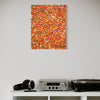Abstrakte Kunst „Claim 202“ (in situ) mit dichter, farbintensiver Struktur in Rot, Orange und Multicolor, Acryl und Lack auf Leinwand, Atelier Hellbusch