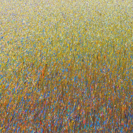 Abstraktes Gemälde „Claim 103“ von Mark Hellbusch in Gold und Blau, 100x130 cm, 2021, verkauft