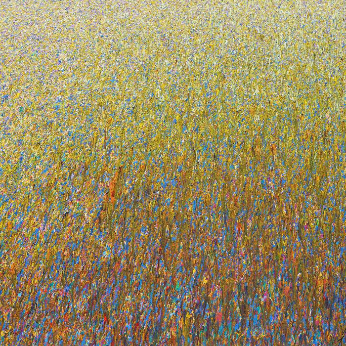 Abstraktes Gemälde „Claim 103“ von Mark Hellbusch in Gold und Blau, 100x130 cm, 2021, verkauft
