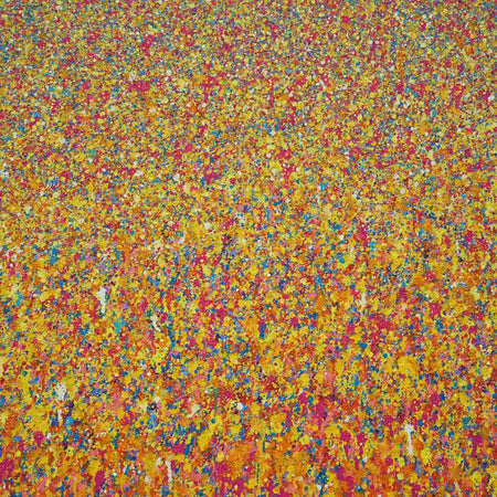 Abstraktes Kunstwerk in Orange, Pink und Gelb von Mark Hellbusch – Claim 140, 60x80 cm, 2025