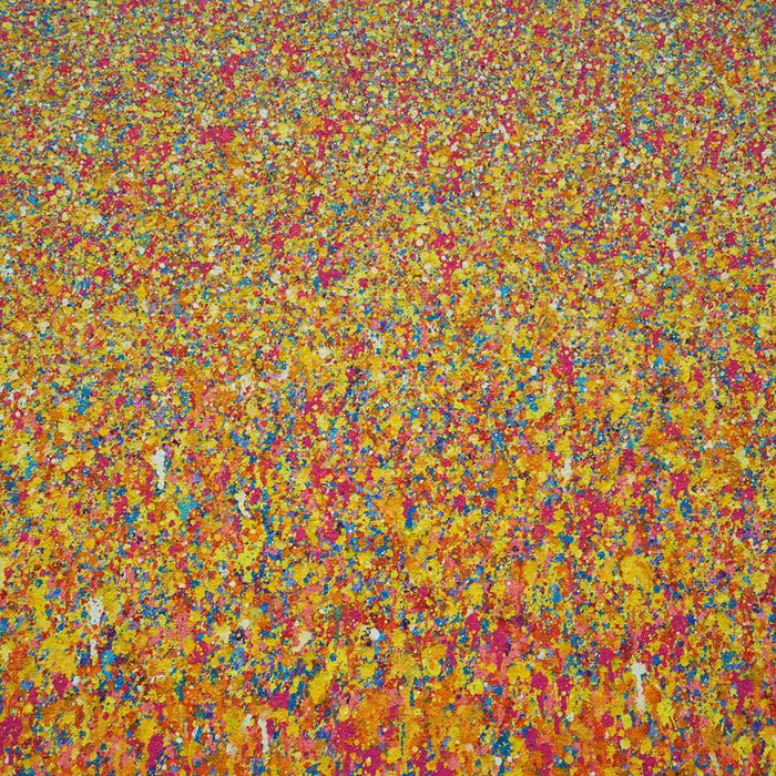 Abstraktes Kunstwerk in Orange, Pink und Gelb von Mark Hellbusch – Claim 140, 60x80 cm, 2025