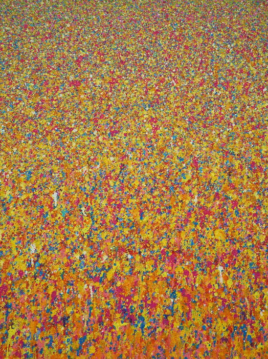 Abstraktes Kunstwerk in Orange, Pink und Gelb von Mark Hellbusch – Claim 140, 60x80 cm, 2025