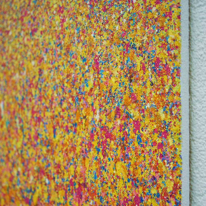 Abstraktes Kunstwerk in Orange, Pink und Gelb von Mark Hellbusch – Claim 140, 60x80 cm, 2025
