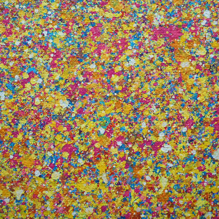 Abstraktes Kunstwerk in Orange, Pink und Gelb von Mark Hellbusch – Claim 140 (Nahaufnahme), 60x80 cm, 2025