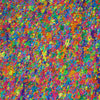 Abstrakte Kunst „Claim 142“ (Ausschnitt), buntes Gemälde im Querformat mit dichter Farbstruktur, Mischtechnik auf Leinwand. Künstler Mark Hellbusch